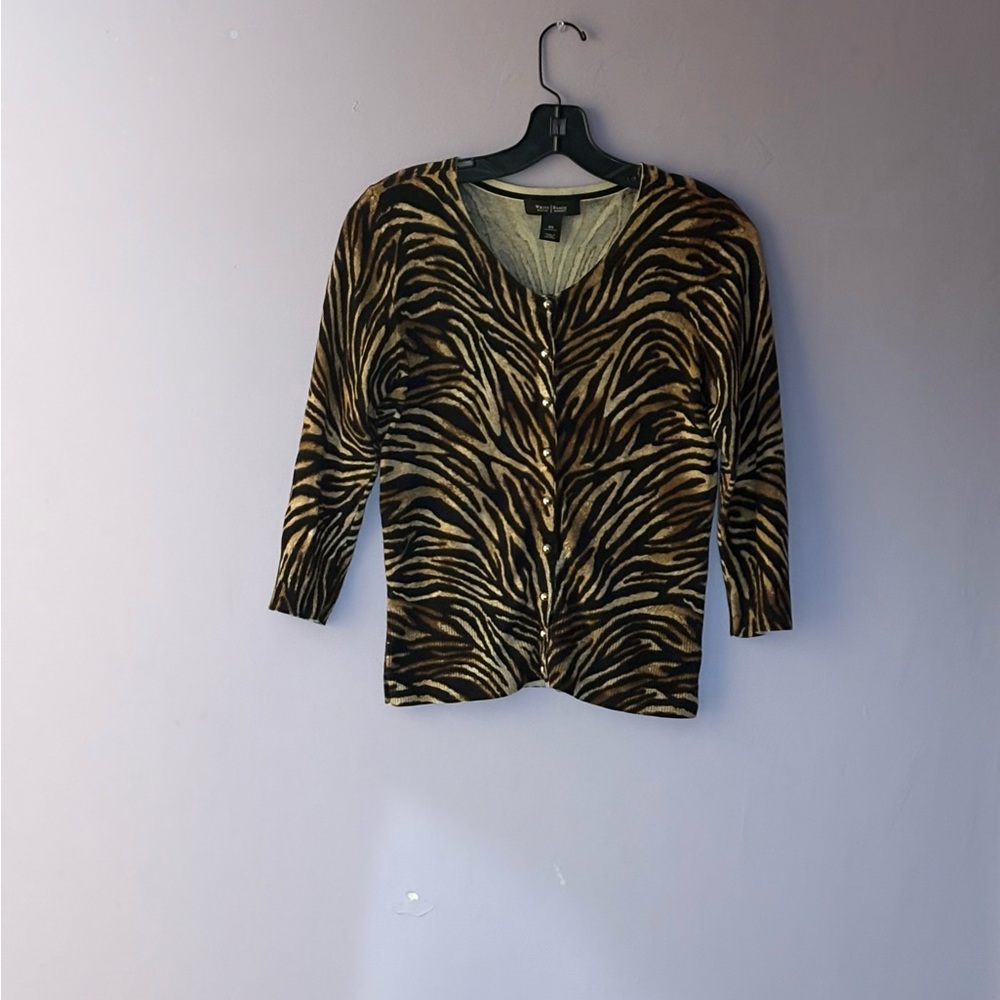 White House Black Market Zebra Print Cardigan Sweater